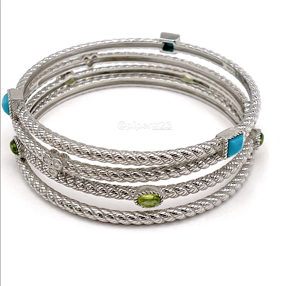 EUC Judith Ripka Sterling Silver Multi-gemstone & Diamonique Bangle Bracelet Set - Picture 2 of 9